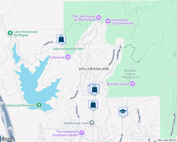 map of restaurants, bars, coffee shops, grocery stores, and more near 6428 Rodgerton Drive in Los Angeles