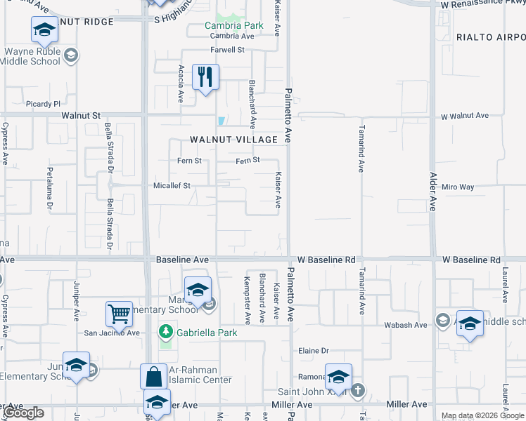 map of restaurants, bars, coffee shops, grocery stores, and more near 17235 Whatley Avenue in Fontana