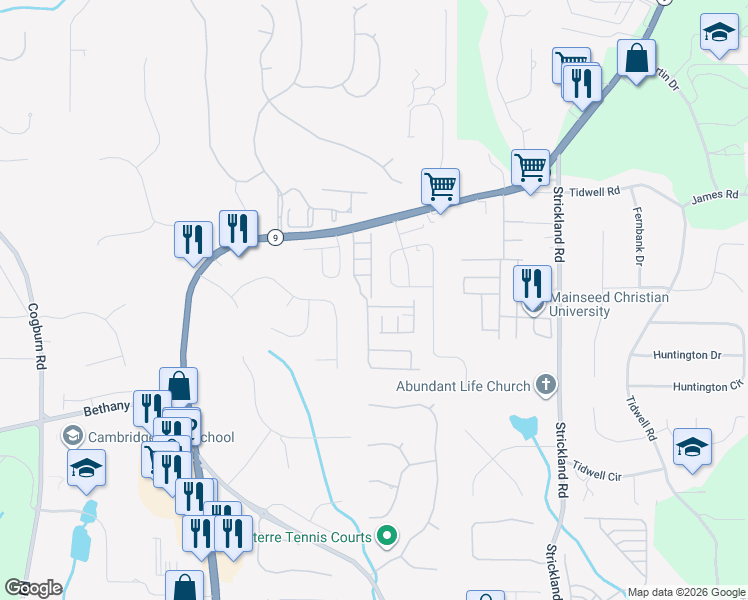 map of restaurants, bars, coffee shops, grocery stores, and more near 13985 Sunfish Bend in Alpharetta