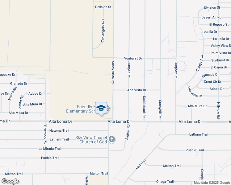 map of restaurants, bars, coffee shops, grocery stores, and more near 7125 Sunny Vista Road in Joshua Tree