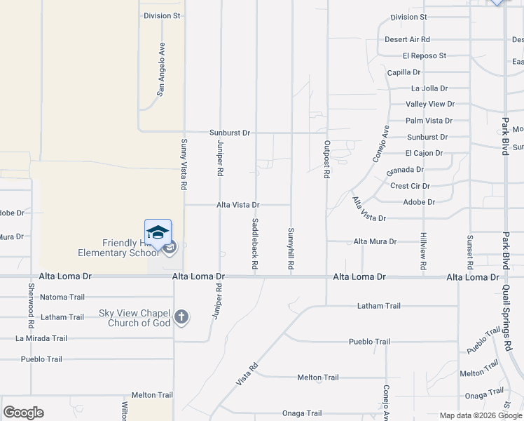 map of restaurants, bars, coffee shops, grocery stores, and more near 7164 Sunnyhill Road in Joshua Tree