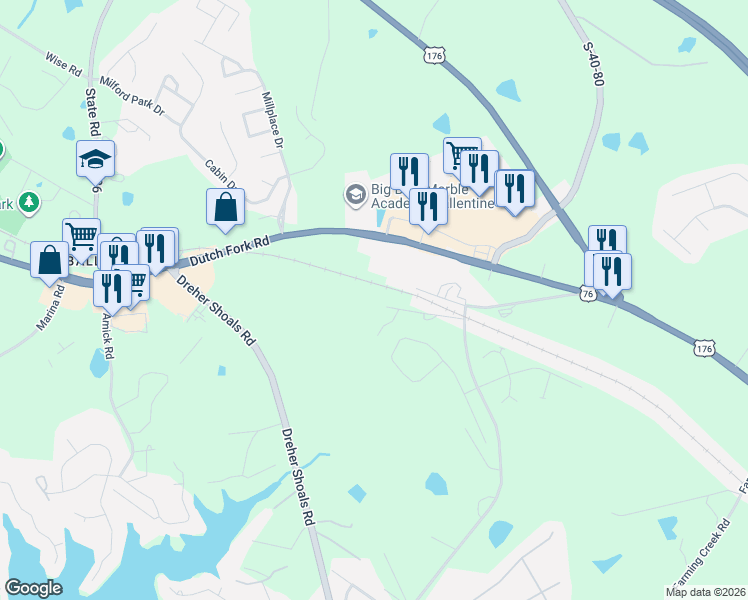 map of restaurants, bars, coffee shops, grocery stores, and more near 283 Old Dutch Fork Road in Irmo