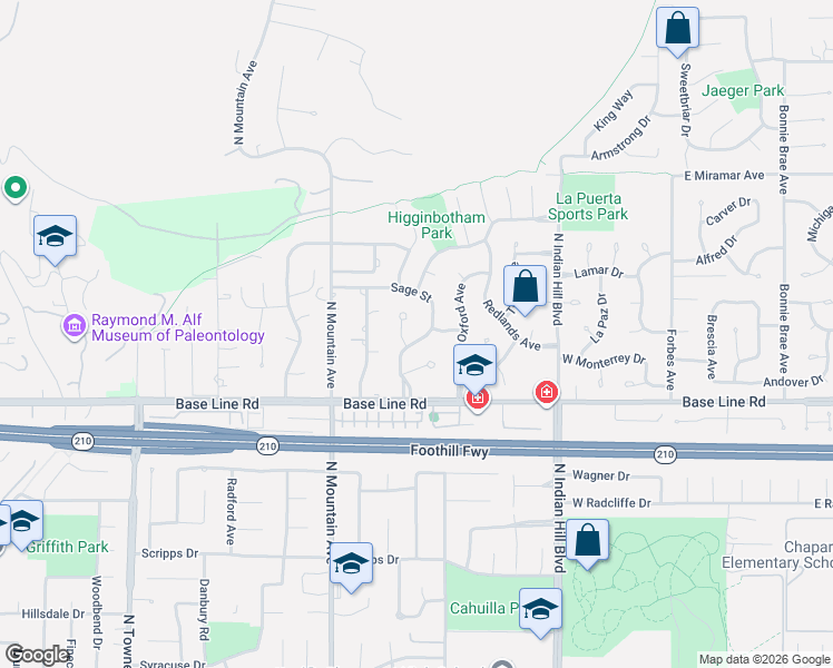 map of restaurants, bars, coffee shops, grocery stores, and more near 2209 Villa Maria Road North in Claremont