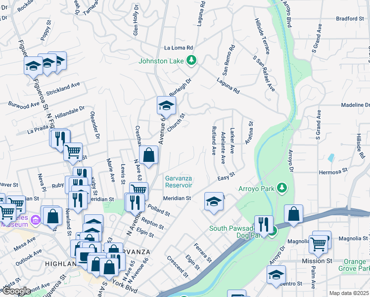 map of restaurants, bars, coffee shops, grocery stores, and more near 6564 Pickwick Street in Los Angeles