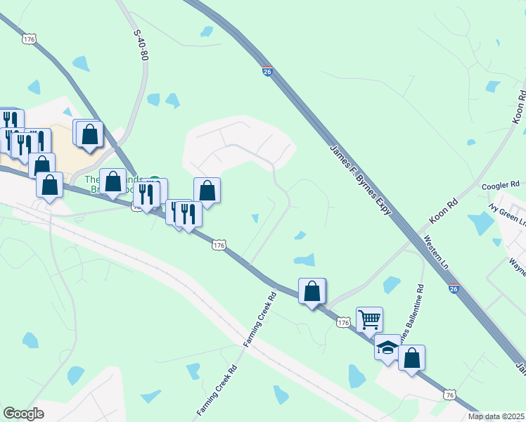 map of restaurants, bars, coffee shops, grocery stores, and more near 33 Nature Creek Trail in Irmo