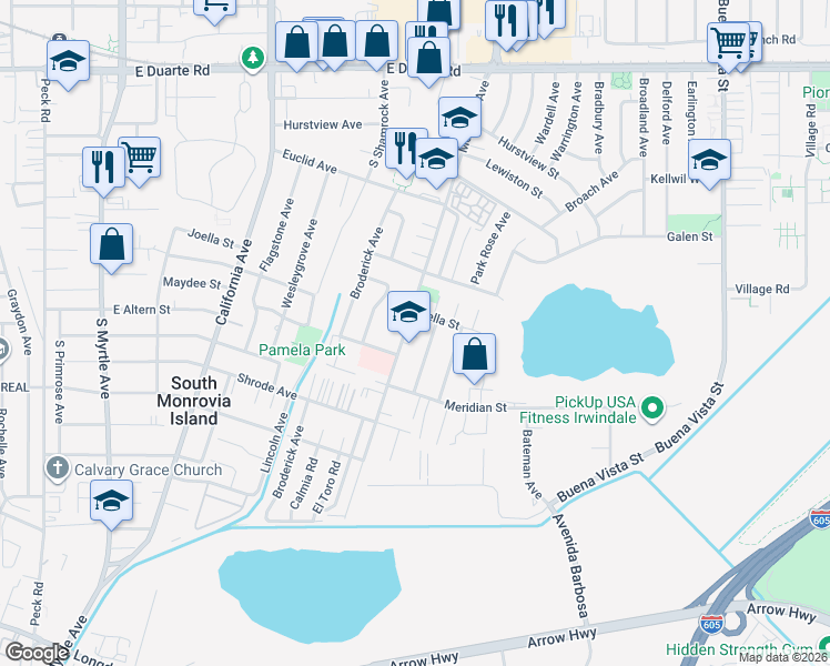 map of restaurants, bars, coffee shops, grocery stores, and more near 2220 Mountain Avenue in Duarte