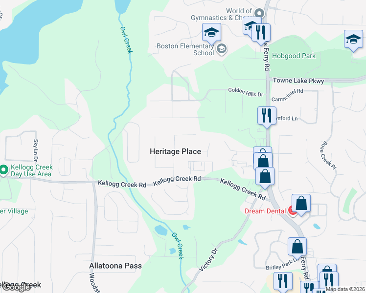 map of restaurants, bars, coffee shops, grocery stores, and more near 1498 Heritage Way in Acworth