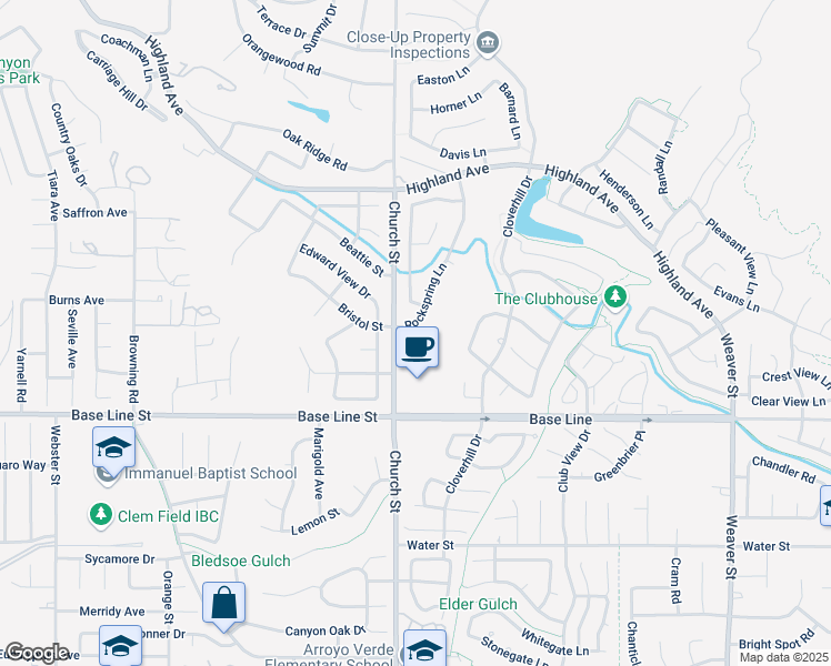 map of restaurants, bars, coffee shops, grocery stores, and more near 7149 Rockspring Lane in Highland
