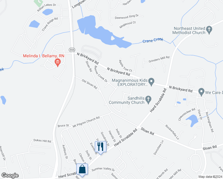 map of restaurants, bars, coffee shops, grocery stores, and more near 303 Angus Drive in Columbia