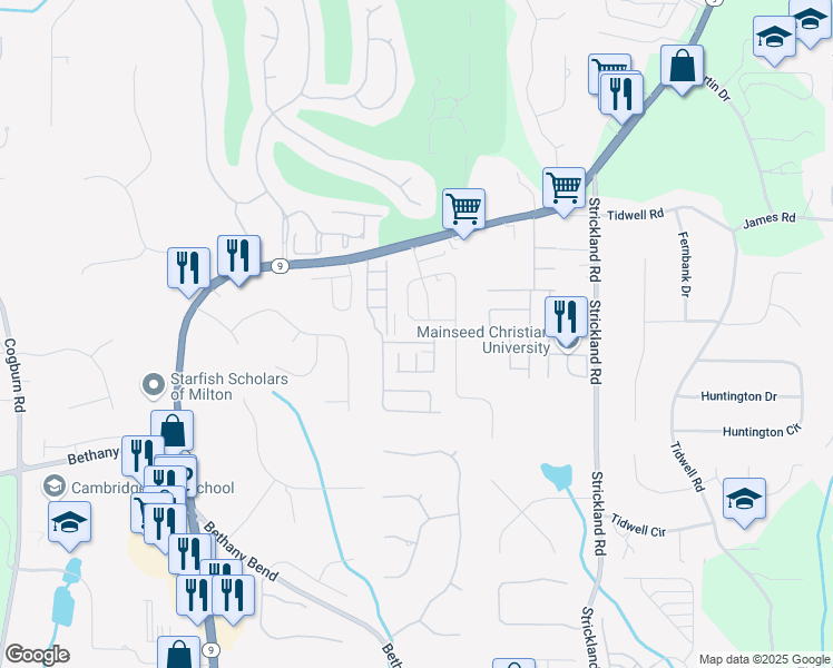 map of restaurants, bars, coffee shops, grocery stores, and more near 3382 Galleon Drive in Milton