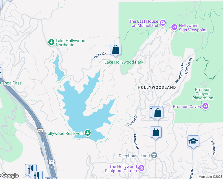 map of restaurants, bars, coffee shops, grocery stores, and more near 3016 Arrowhead Drive in Los Angeles