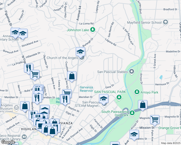 map of restaurants, bars, coffee shops, grocery stores, and more near 6565 Pickwick Street in Los Angeles