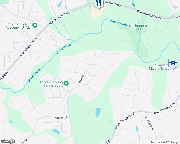map of restaurants, bars, coffee shops, grocery stores, and more near 615 Moonlight Way in Suwanee
