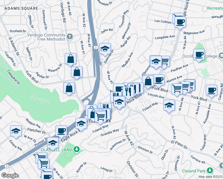 map of restaurants, bars, coffee shops, grocery stores, and more near 4190 York Boulevard in Los Angeles