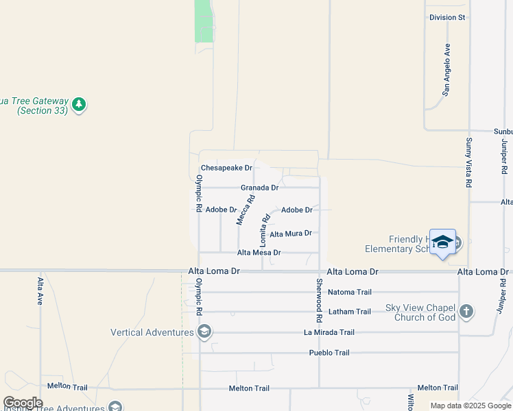 map of restaurants, bars, coffee shops, grocery stores, and more near 7111 Mecca Road in Joshua Tree