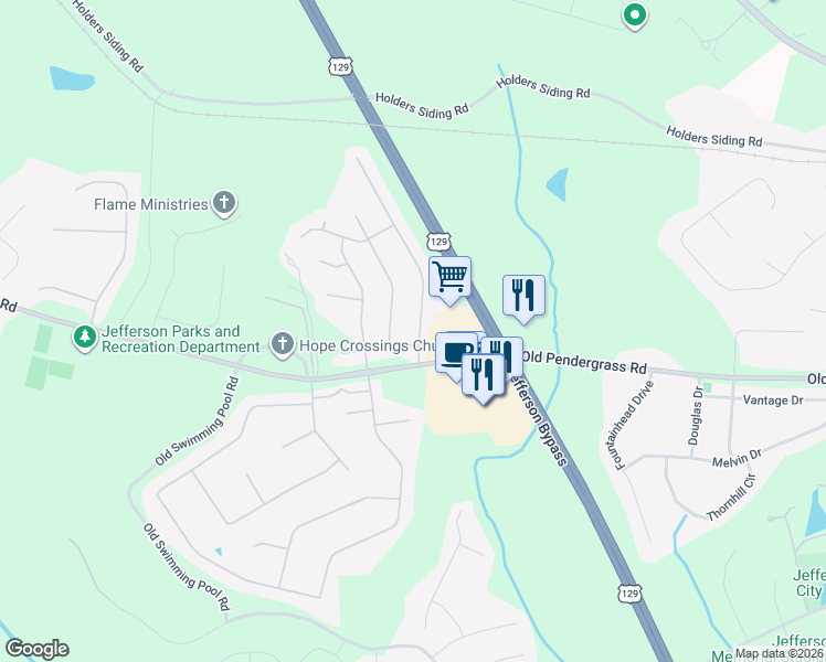 map of restaurants, bars, coffee shops, grocery stores, and more near 59 Red Bud Road in Jefferson
