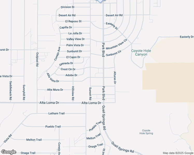 map of restaurants, bars, coffee shops, grocery stores, and more near 61757 Veterans Way in Joshua Tree