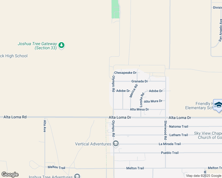 map of restaurants, bars, coffee shops, grocery stores, and more near 7140 Olympic Road in Joshua Tree