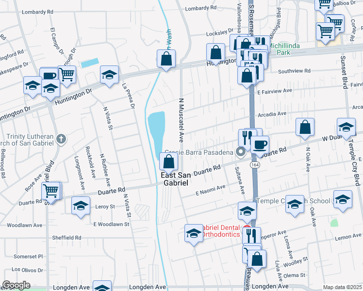 map of restaurants, bars, coffee shops, grocery stores, and more near 6907 North Muscatel Avenue in San Gabriel