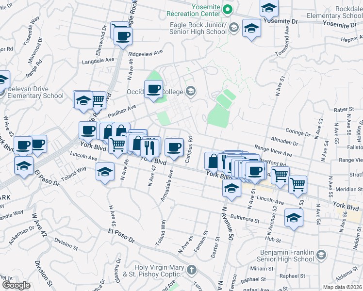 map of restaurants, bars, coffee shops, grocery stores, and more near 1433 Armadale Avenue in Los Angeles