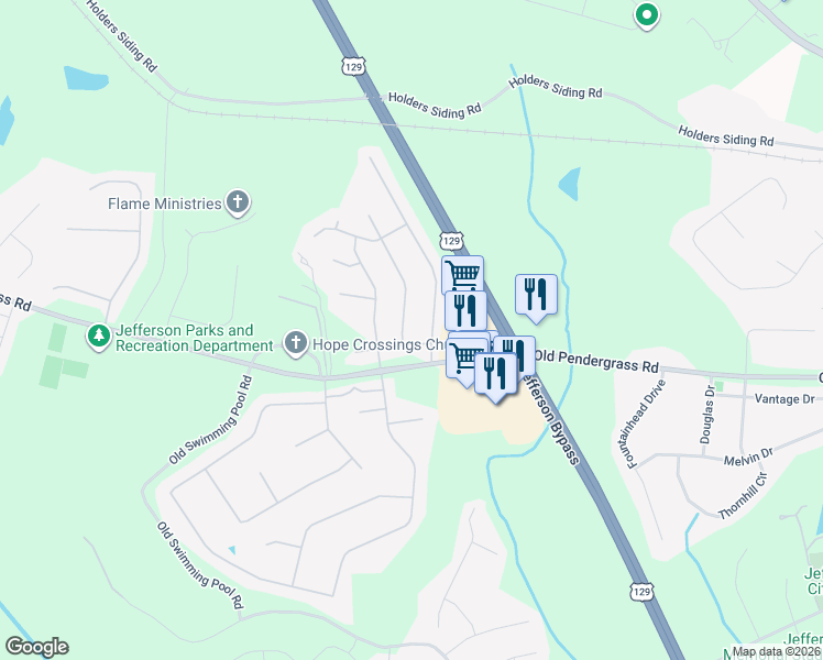 map of restaurants, bars, coffee shops, grocery stores, and more near 834 Jasmine Drive in Jefferson