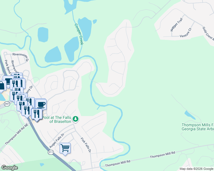 map of restaurants, bars, coffee shops, grocery stores, and more near 9056 Lexington Court in Braselton