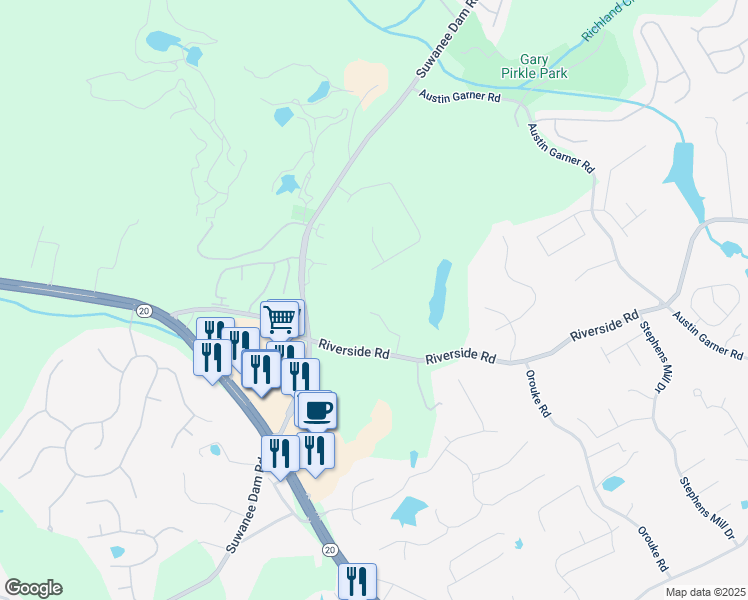 map of restaurants, bars, coffee shops, grocery stores, and more near 5997 Wildcreek Road in Sugar Hill
