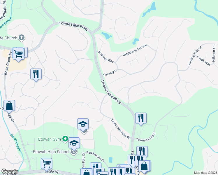 map of restaurants, bars, coffee shops, grocery stores, and more near 2721 Hampton Trail in Woodstock