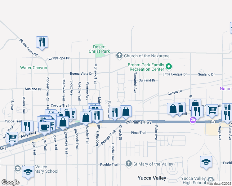 map of restaurants, bars, coffee shops, grocery stores, and more near in Yucca Valley