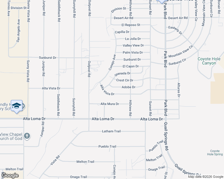 map of restaurants, bars, coffee shops, grocery stores, and more near 61426 Veterans Way in Joshua Tree