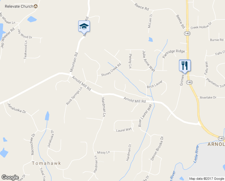 map of restaurants, bars, coffee shops, grocery stores, and more near 210 River Laurel Way in Woodstock