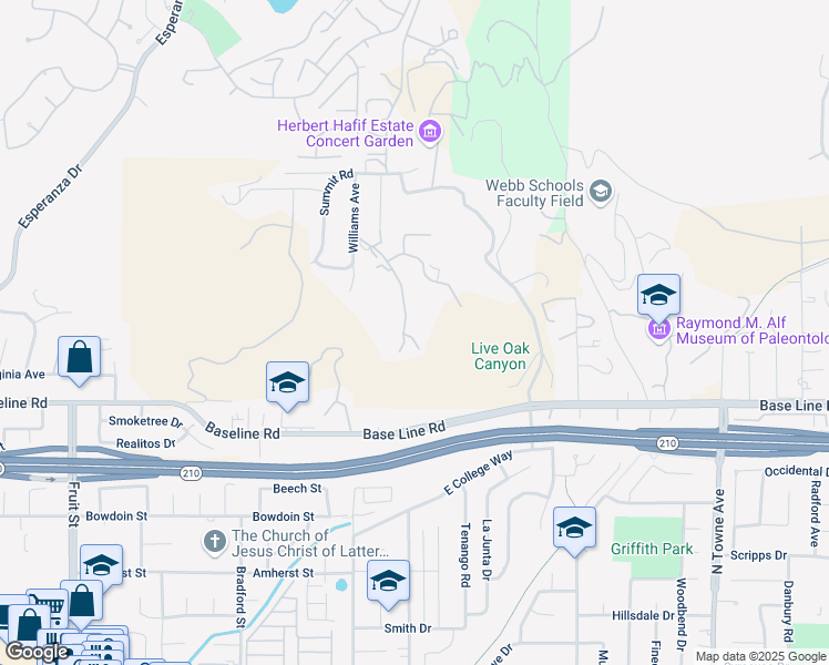 map of restaurants, bars, coffee shops, grocery stores, and more near Briney Point Road in La Verne
