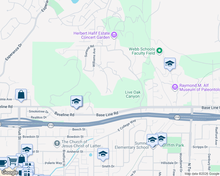 map of restaurants, bars, coffee shops, grocery stores, and more near 4470 Briney Point Road in La Verne