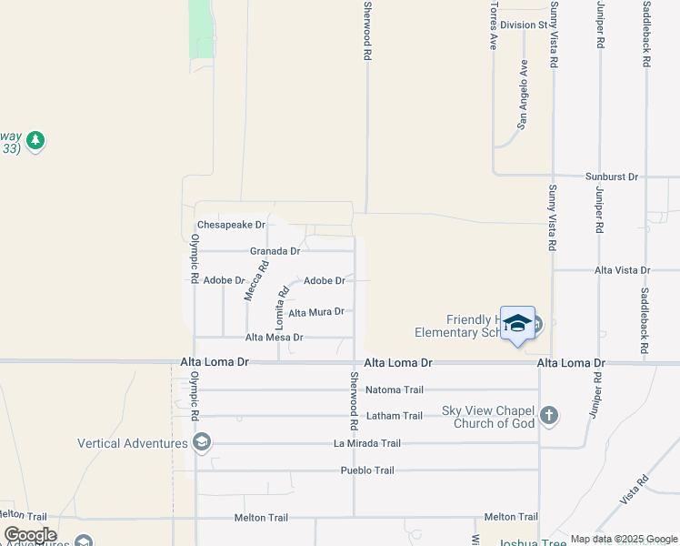map of restaurants, bars, coffee shops, grocery stores, and more near 60400 Adobe Drive in Joshua Tree