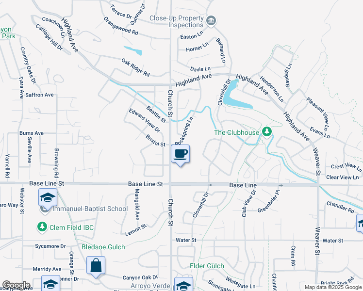 map of restaurants, bars, coffee shops, grocery stores, and more near 7149 Rockspring Lane in Highland