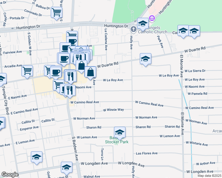 map of restaurants, bars, coffee shops, grocery stores, and more near 477 West Naomi Avenue in Arcadia