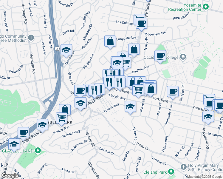 map of restaurants, bars, coffee shops, grocery stores, and more near 4405 Lincoln Avenue in Los Angeles