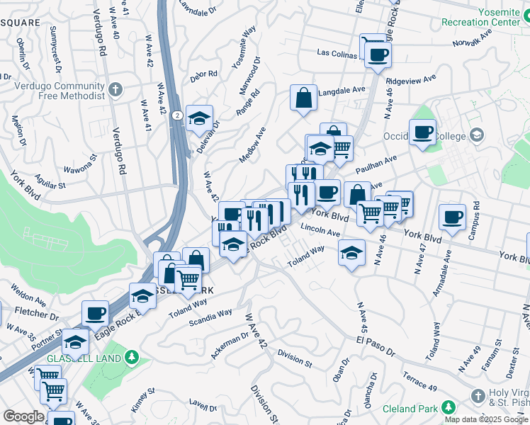 map of restaurants, bars, coffee shops, grocery stores, and more near 3831 1/2 West Avenue 43 in Los Angeles