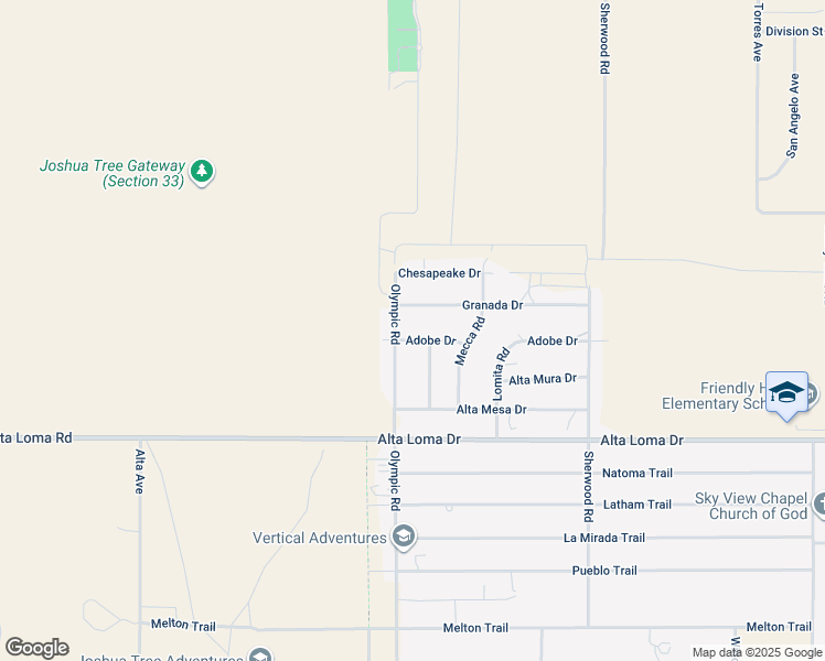 map of restaurants, bars, coffee shops, grocery stores, and more near 60150 Adobe Drive in Joshua Tree