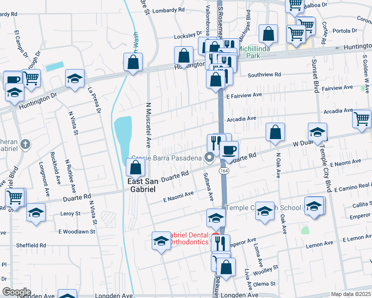 map of restaurants, bars, coffee shops, grocery stores, and more near 8841 East Greenwood Avenue in San Gabriel