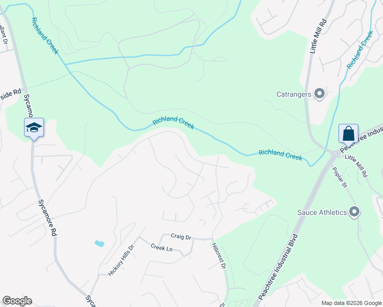 map of restaurants, bars, coffee shops, grocery stores, and more near 1791 Primrose Park Road in Sugar Hill