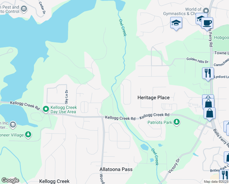 map of restaurants, bars, coffee shops, grocery stores, and more near 260 Shoals Bridge Road in Acworth
