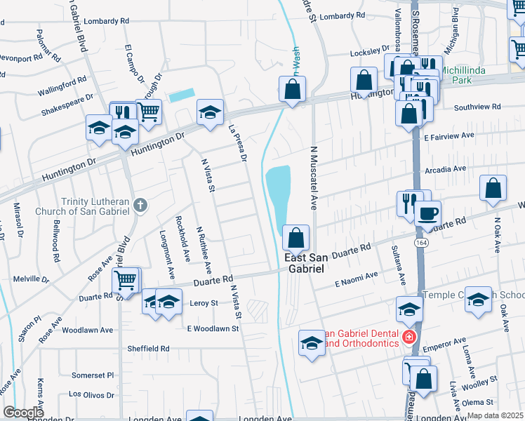 map of restaurants, bars, coffee shops, grocery stores, and more near in San Gabriel