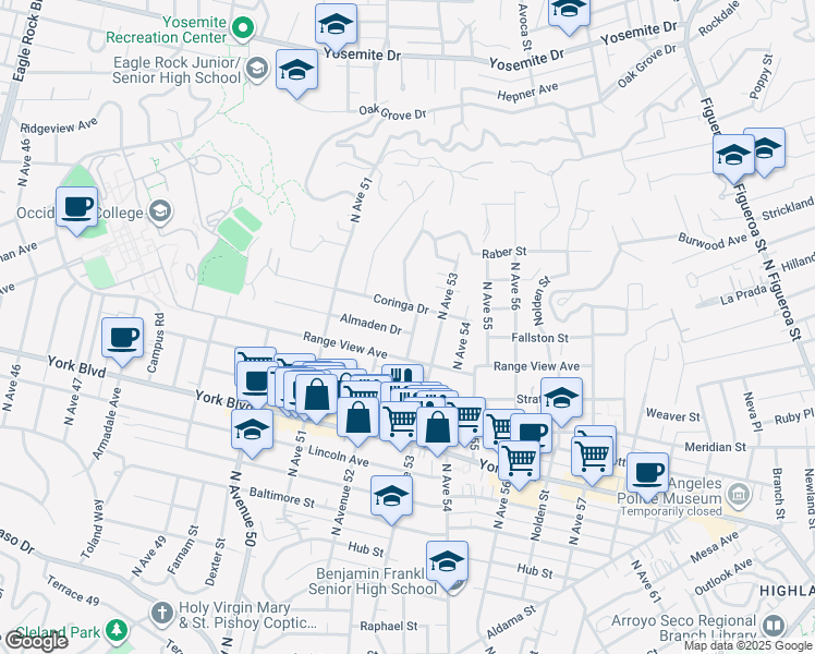map of restaurants, bars, coffee shops, grocery stores, and more near 1721 North Avenue 53 in Los Angeles