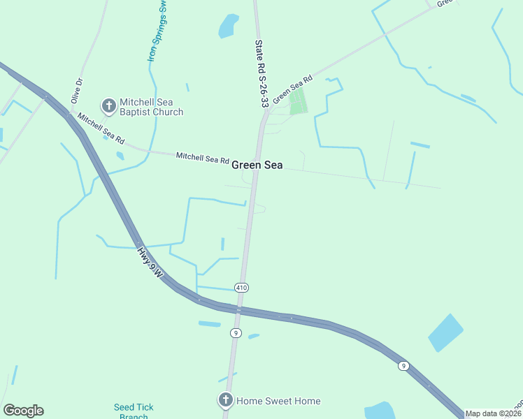 map of restaurants, bars, coffee shops, grocery stores, and more near 1076 Green Sea Road in Green Sea