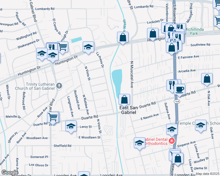 map of restaurants, bars, coffee shops, grocery stores, and more near in San Gabriel