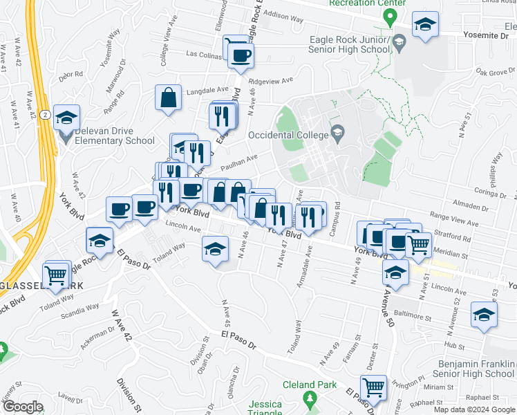 map of restaurants, bars, coffee shops, grocery stores, and more near 1515 Hazelwood Avenue in Los Angeles