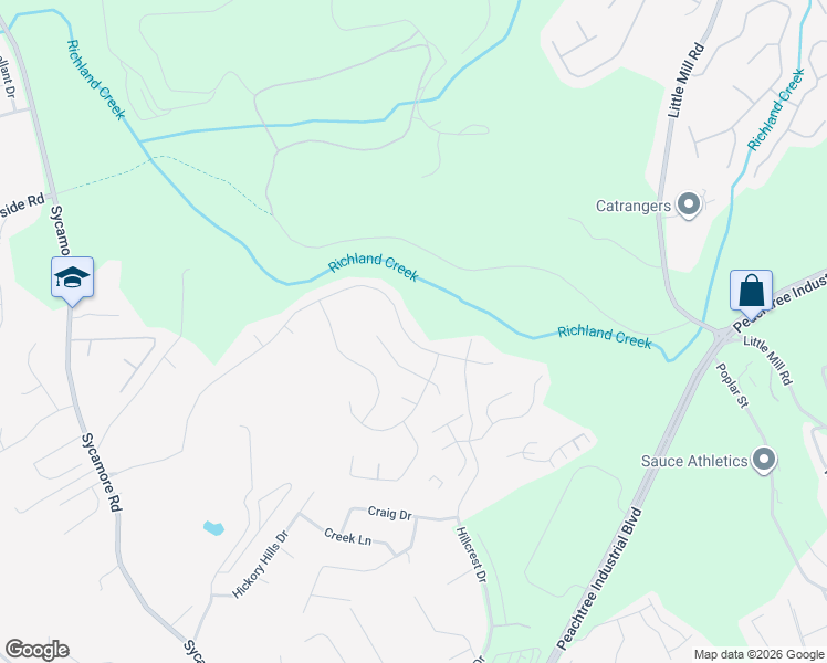 map of restaurants, bars, coffee shops, grocery stores, and more near 1791 Primrose Park Road in Sugar Hill