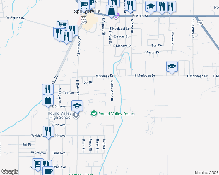 map of restaurants, bars, coffee shops, grocery stores, and more near 684-724 Alta Vista Dr in Springerville