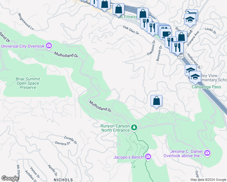 map of restaurants, bars, coffee shops, grocery stores, and more near 7422 Palo Vista Drive in Los Angeles